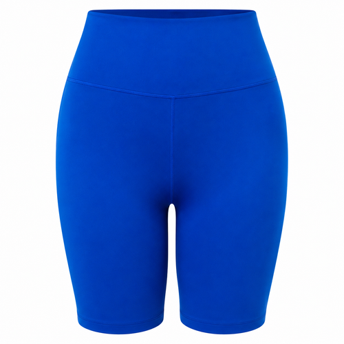 Bermuda biker plus size azul sobre fundo branco