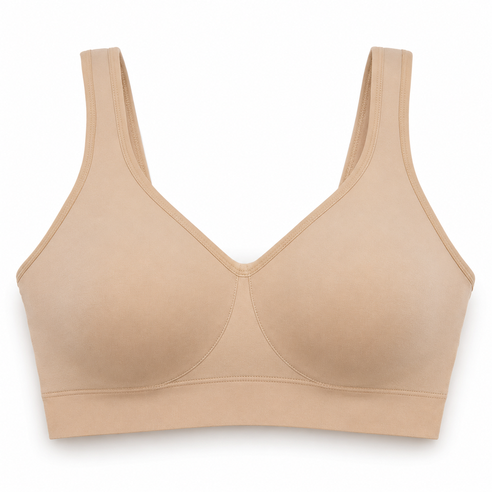 Top feminino nude sem aro sobre fundo branco