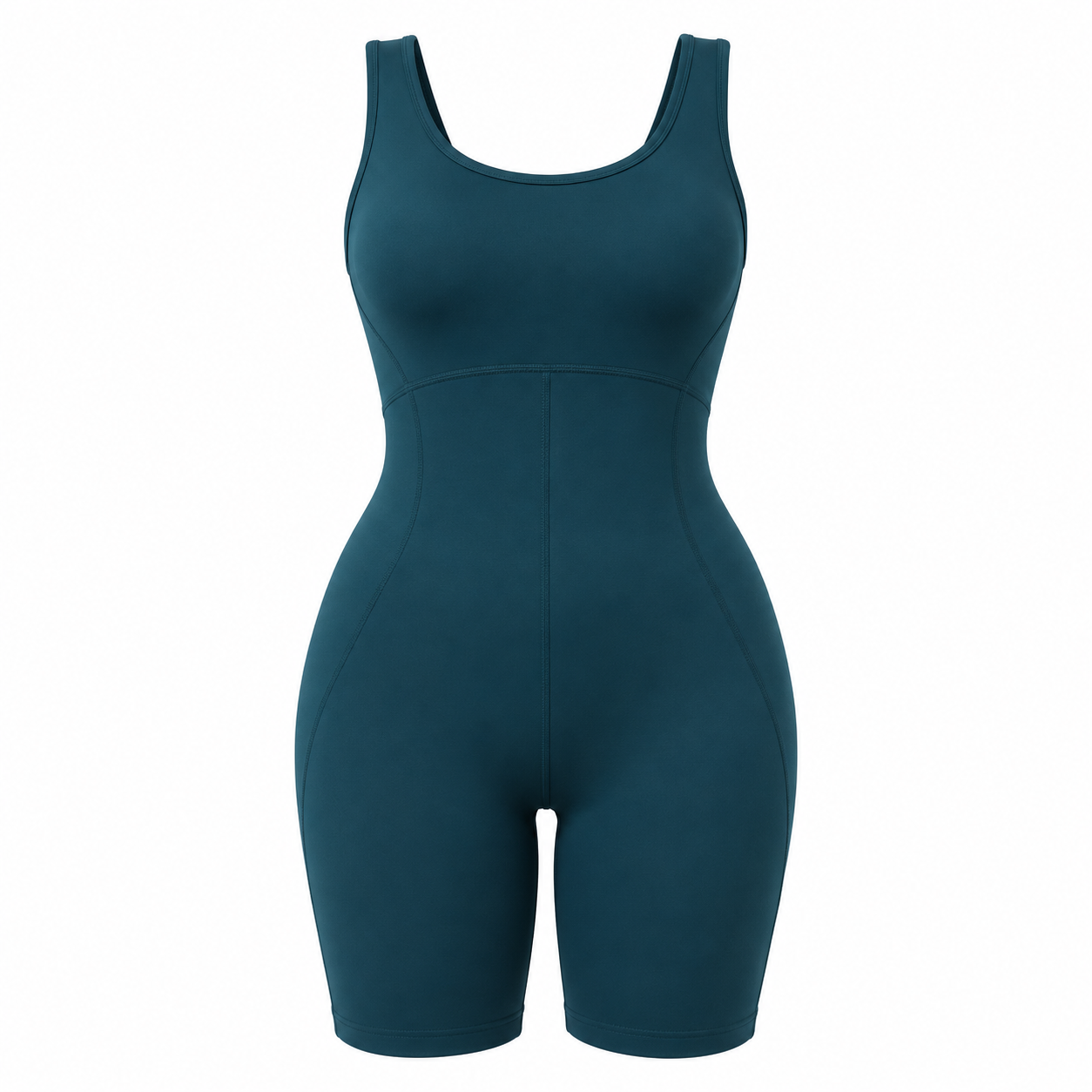 Macacão fitness plus size verde petróleo sobre fundo branco